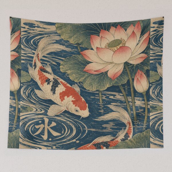 Item preview, Japanese Nature - Koi Fish Pair Beside Pink Lotus designed and sold by bapupa.