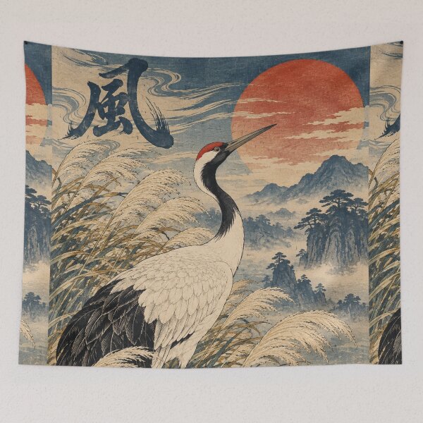 Item preview, Japanese Nature - Red-Crowned Crane Among Pampas Grass designed and sold by bapupa.