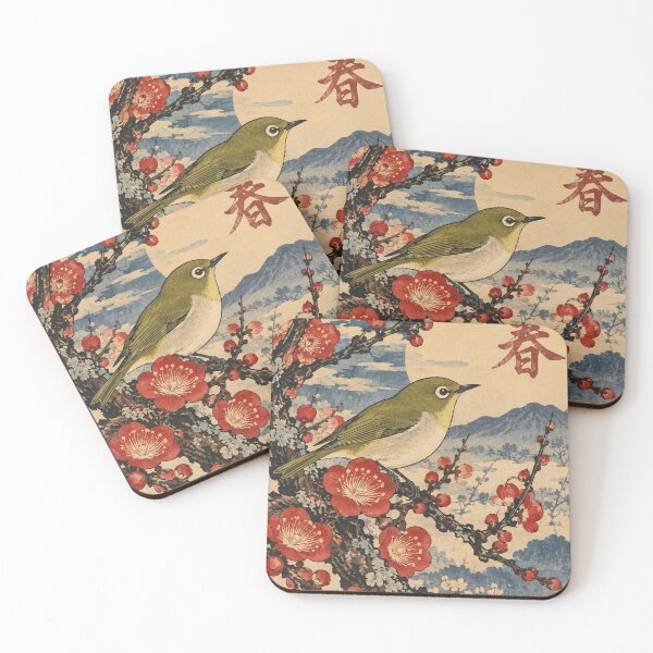 Item preview, Japanese Nature - White-Eye Bird on Plum Blossom Branch designed and sold by bapupa.