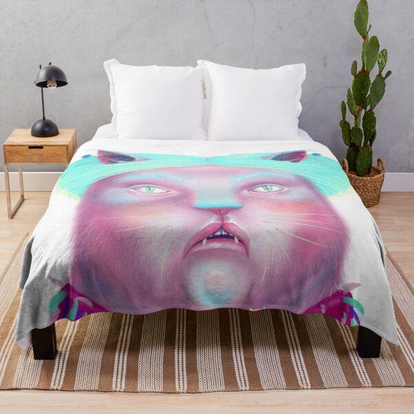 Item preview, Surreal Pink Cat Portrait with Light Green Bob Hairstyle and Donut designed and sold by Vizerskaya.