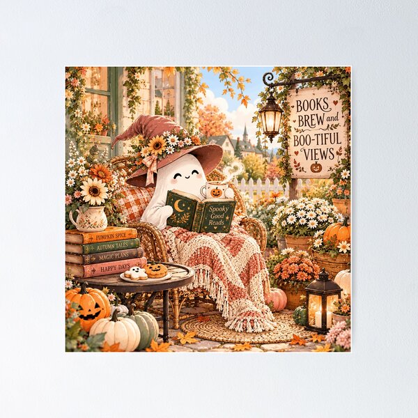 Item preview, Spooky Good Reads – Cute Ghost Reading in a Cozy Halloween Garden designed and sold by PaginaBrew.