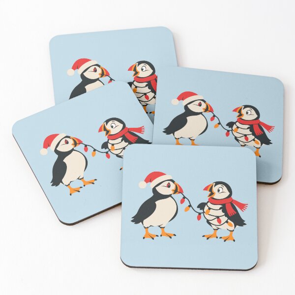Item preview, Christmas Puffins with Festive Lights and Santa Hat designed and sold by MavtM.