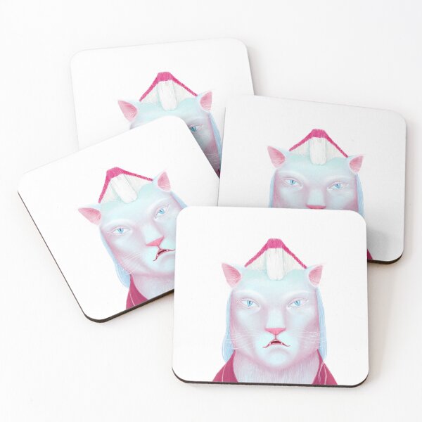 Item preview, Surreal White Cat Portrait with Pink Mohawk and Red Collar designed and sold by Vizerskaya.