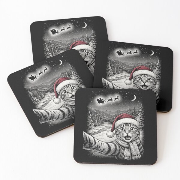 Item preview, Cat Selfie with Santa Sleigh Christmas designed and sold by dudelinart.
