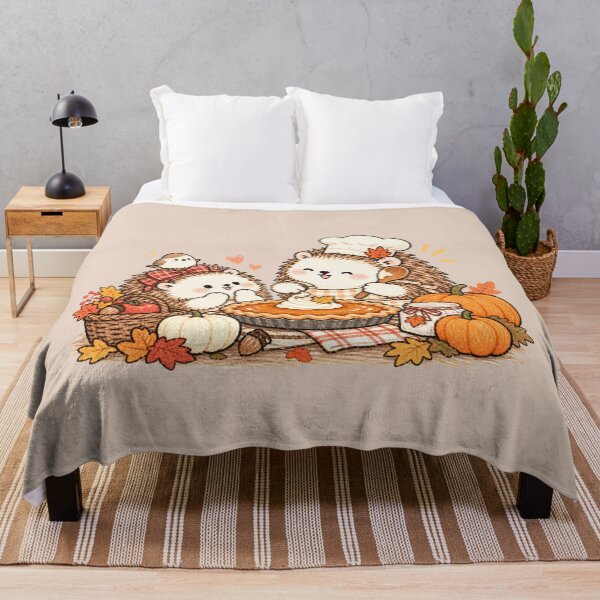 Item preview, Cute Hedgehog Couple Baking a Pumpkin Pie for Thanksgiving designed and sold by GOSUMI.