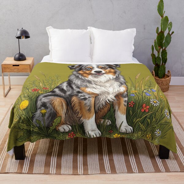 Item preview, Australian Shepherd Dog in Wildflower Meadow designed and sold by AIG - Andrei Ilie Graphics.