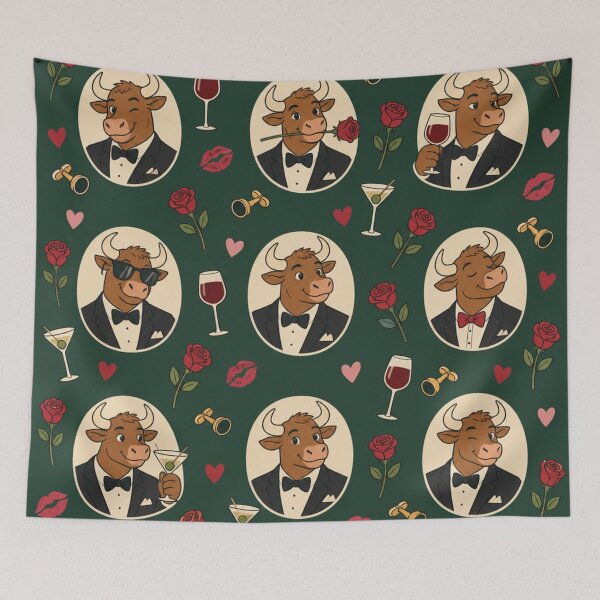 Item preview, Anthro Bull | Black Tie Bulls in Tuxedos with Red Wine, Martinis, Cufflinks and Roses designed and sold by Furrenzy.