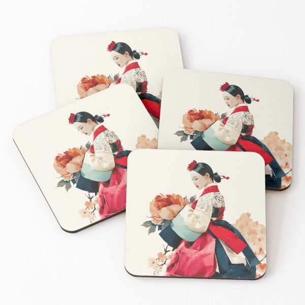 Item preview, Elegant Korean Hanbok Woman with Floral Blooms designed and sold by colorful-white.