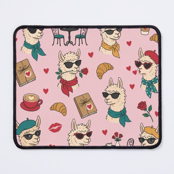 Item preview, Blind Date | Llamas in Berets and Sunglasses with Croissants, Coffee, Roses and Paris Cafe Hearts designed and sold by Furrenzy.
