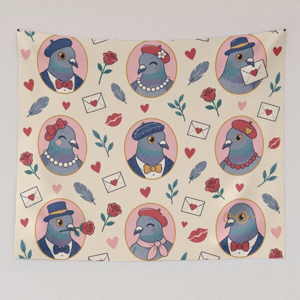 Item preview, Secret Admirer | Dapper Pigeons with Love Letters, Roses, Feathers and Hearts designed and sold by Furrenzy.