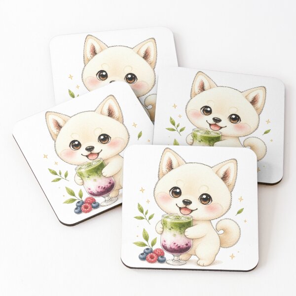 Item preview, Cream Shiba Inu with a Berry Matcha Latte designed and sold by Kawaii Matcha Studio.