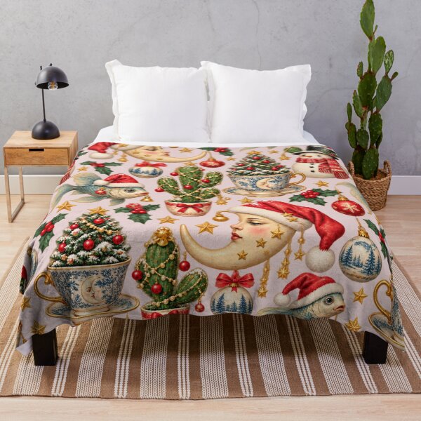 Item preview, Surreal Christmas Wonderland – Whimsical Moon Fish and Cactus Pattern designed and sold by MetaModel Editions.