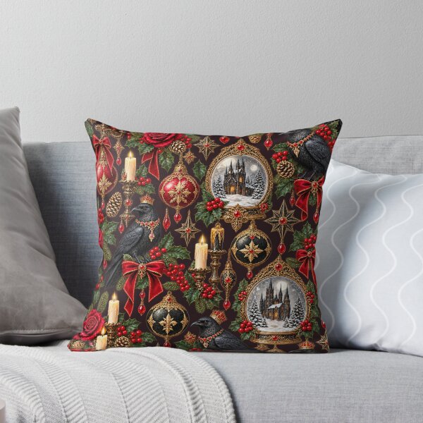 Item preview, Victorian Gothic Christmas – Dark Ravens and Red Roses Holiday Pattern designed and sold by MetaModel Editions.