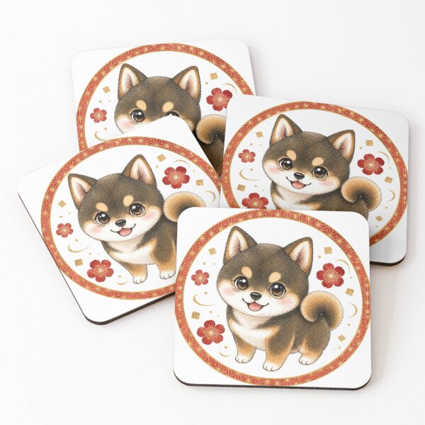 Item preview, Sesame Shiba Inu Asanoha Pattern Badge designed and sold by Kawaii Matcha Studio.