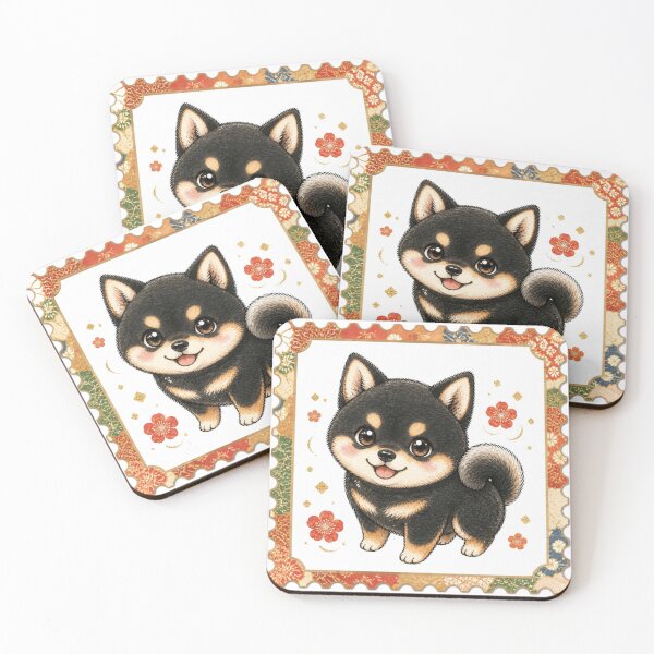 Item preview, Chiyogami Stamp Black and Tan Shiba Inu designed and sold by Kawaii Matcha Studio.