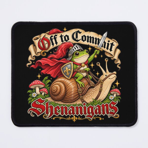 Item preview, Off to Commit Shenanigans Frog Riding Snail Medieval Knight Meme designed and sold by Fragy72.