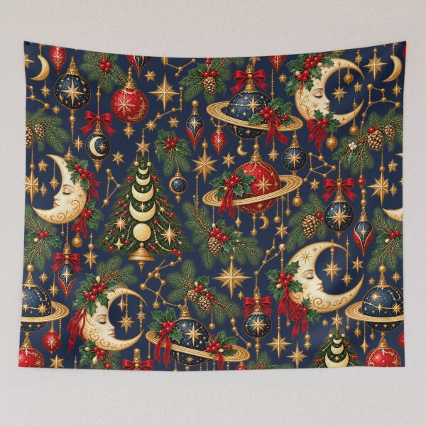 Item preview, Celestial Christmas Magic – Vintage Moon Stars and Planets Pattern designed and sold by MetaModel Editions.