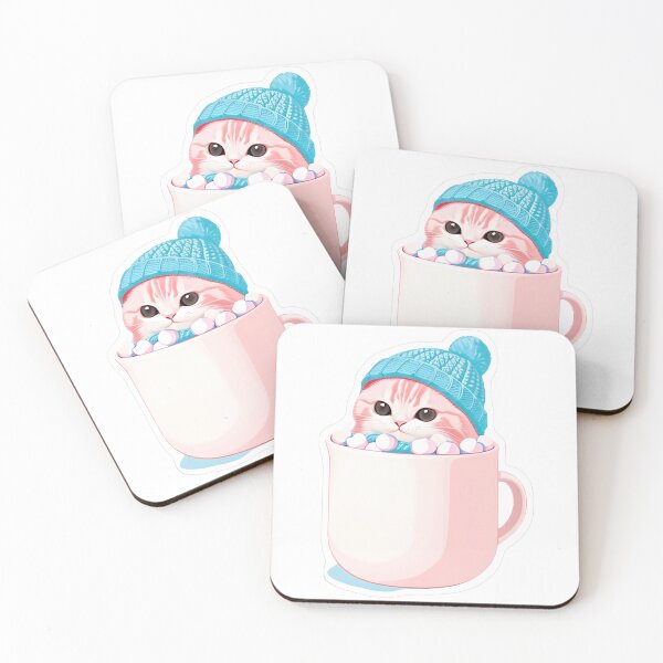 Item preview, Pink Kitten in Beanie with Marshmallows designed and sold by For-Cat Studio.