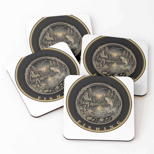 Item preview, Fishing – Fisherman and Leaping Fish Lake Gold Badge designed and sold by DRAWARTIST22.