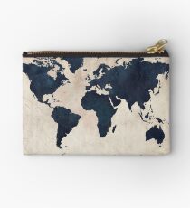 World Map Distressed Navy Studio Pouch