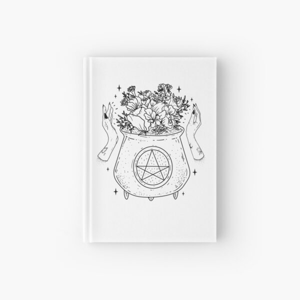 magical cauldron - blk on wht- Hardcover Journal