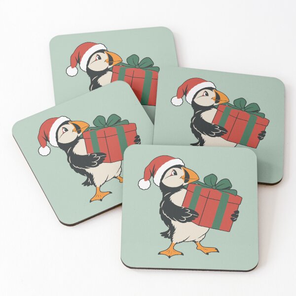 Item preview, Christmas Puffin Carrying Present in Santa Hat designed and sold by MavtM.