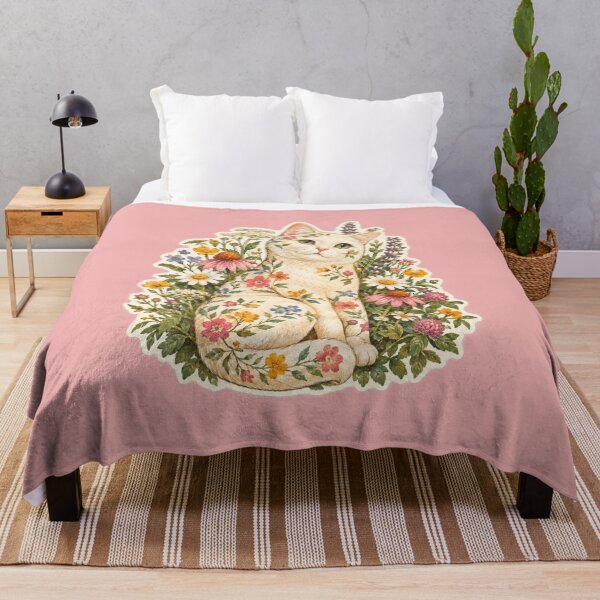 Item preview, White cat and wild flowers designed and sold by Korarat.