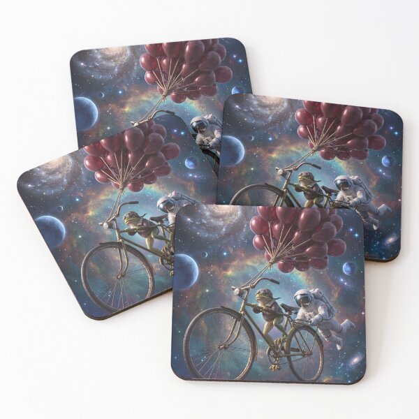 Item preview, Cosmic Bicycle Frog Astronaut Red Balloons Pop Surrealism Art designed and sold by Rain-Road.