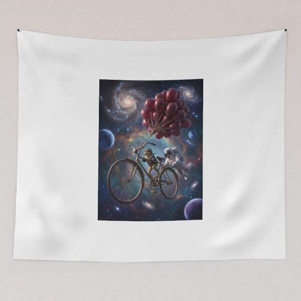 Item preview, Cosmic Bicycle Frog Astronaut Red Balloons Pop Surrealism Art designed and sold by Rain-Road.