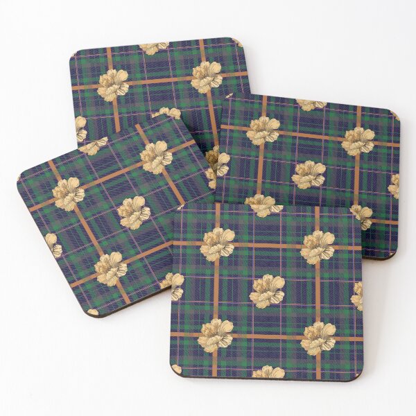 Item preview, Navy Tartan Plaid Pattern With Gold Flowers designed and sold by Jeffrey-Jeffrey.