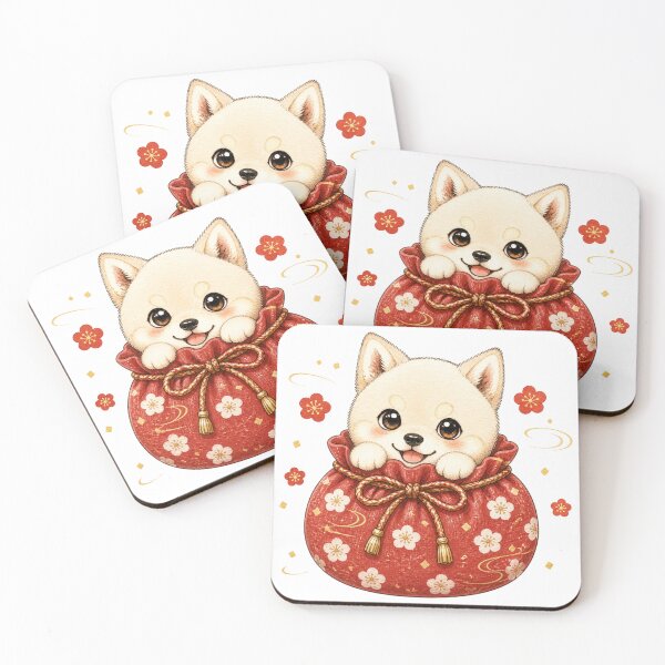 Item preview, Cream Shiba Inu in a Kinchaku Drawstring Pouch designed and sold by Kawaii Matcha Studio.