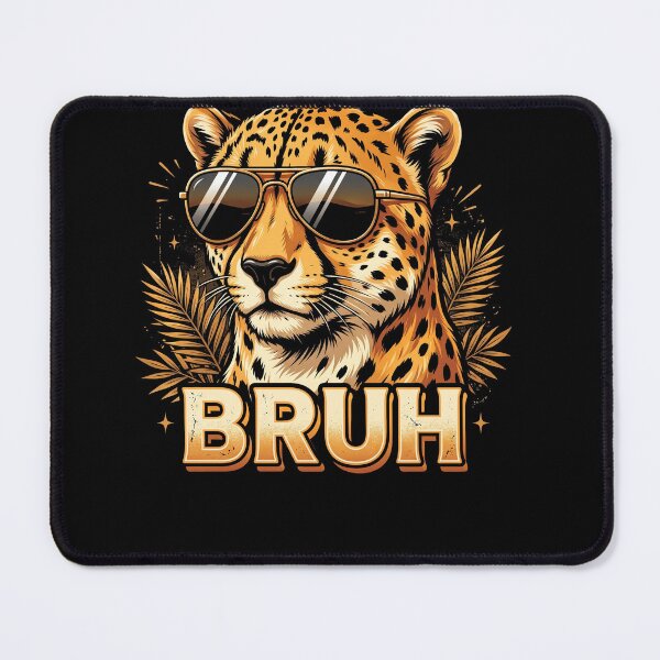 Item preview, Orange Spotted Cheetah Wearing Aviator Sunglasses with Bold BRUH Typography designed and sold by ArcaneArtistry.