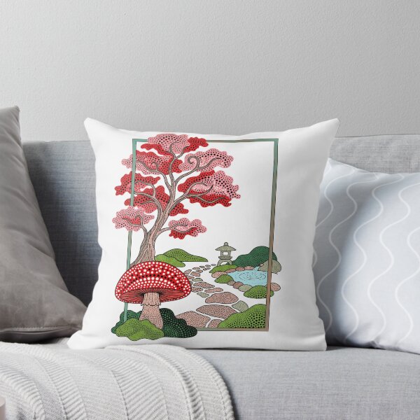 Item preview, Mushroom and Cherry Blossom Tree in Garden Pointillism Illustration designed and sold by BareCanvasCompany.