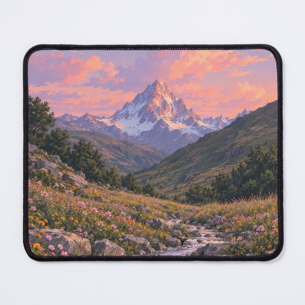 Item preview, Dreamy Alpine Mountain Sunset – Wildflower Meadow & River Landscape designed and sold by H-Tsvetkova.