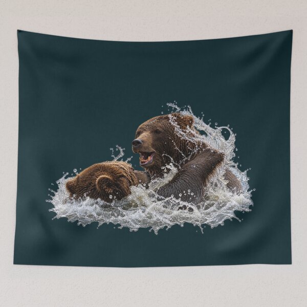 Item preview, Two Brown Bears Playfully Wrestling in Water designed and sold by Medve Photography & Design.
