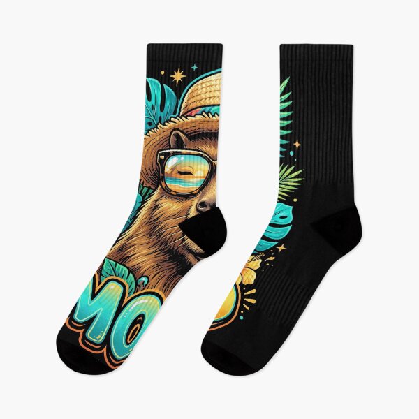 Item preview, Tropical Capybara Portrait with Beach Sunset Sunglasses and Colorful Mood Lettering designed and sold by ArcaneArtistry.