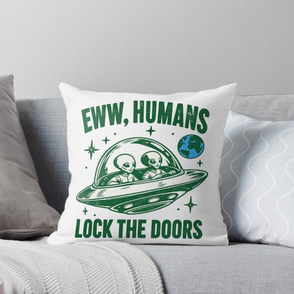 Item preview, Eww Humans Lock The Doors Funny Alien UFO Retro Graphic designed and sold by dennismarvin827.