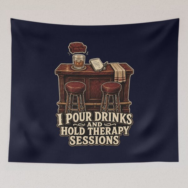 Item preview, I Pour Drinks And Hold Therapy Sessions Shirt, Funny Bartender T-Shirt, Bar Life Humor Tee, Bartender Gift Shirt, Vintage Bar Counter Graphic designed and sold by TshirtsLabs.
