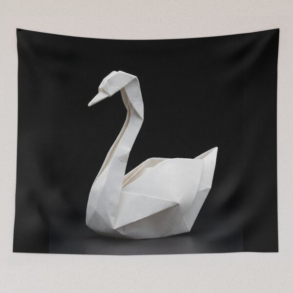 Item preview, Minimalist White Origami Swan - A Curve Born from Straight Lines designed and sold by conohitoAI-ArtGallery.