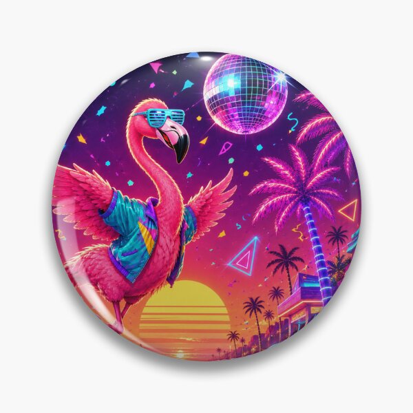 Item preview, Retro Neon Flamingo Roller Skating at Sunset designed and sold by StefStuff4U.
