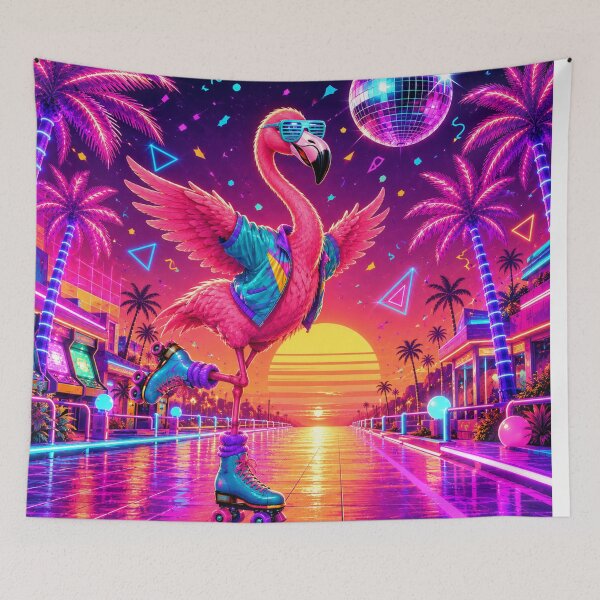 Item preview, Retro Neon Flamingo Roller Skating at Sunset designed and sold by StefStuff4U.
