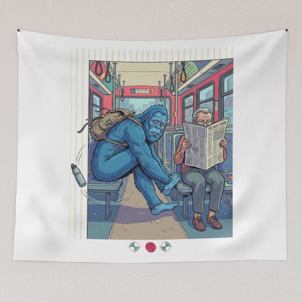 Item preview, Blue Bigfoot Public Transit Yoga Fail Funny Commuter Humor Art designed and sold by Whimsy Trail Co.