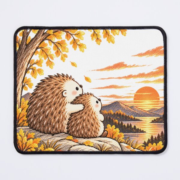 Item preview, Hedgehog Couple Watching a Beautiful Autumn Sunset Together designed and sold by GOSUMI.