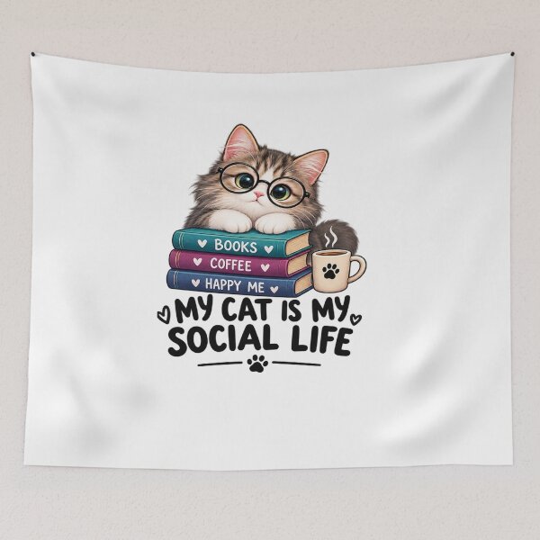 Item preview, My Cat Is My Social Life Funny Cat Lover Book and Coffee Design designed and sold by Artbysarmina.
