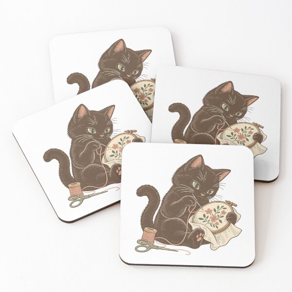 Item preview, Black Cat Embroidering Flowers in a Hoop designed and sold by Greemo03.
