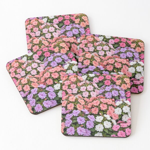Item preview, Impatiens Across the Canvas — Pink Coral and Purple Blooms designed and sold by Stevercortinas.