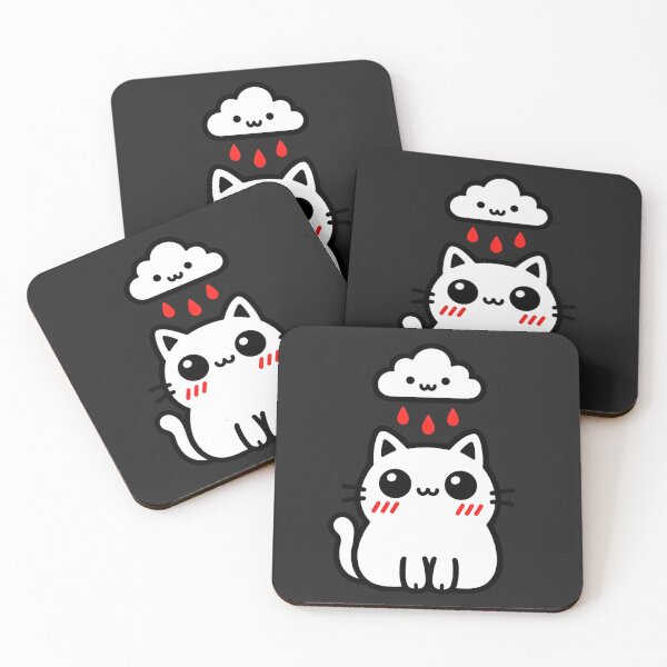 Item preview, Cute Kawaii Cat Under a Rain Cloud – Funny Minimalist Cat Doodle designed and sold by ColorSplash123.