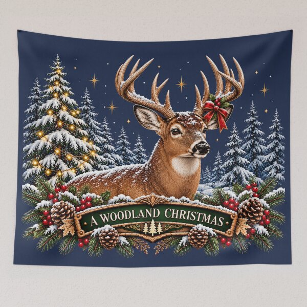 Item preview, Whitetail Deer Christmas Vintage Buck Woodland Winter Art designed and sold by CalmCapy Co.