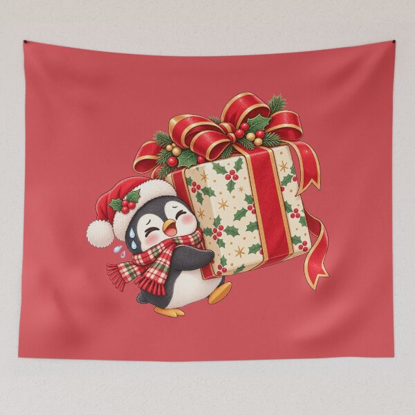 Item preview, Penguin Carrying Oversized Christmas Gift Kawaii Cute Funny Present Design designed and sold by MagicMakerPh.
