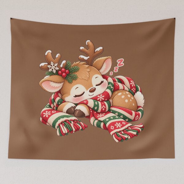 Item preview, Sleepy Reindeer in Scarf Kawaii Christmas Cute Winter Nap Antlers Design designed and sold by MagicMakerPh.